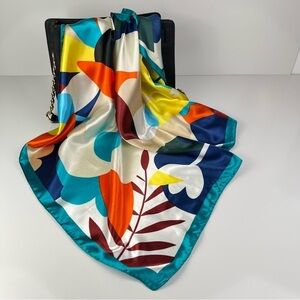 Women's Silky Fashion Scarf NWT Abstract Floral Turquoise Scarf